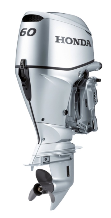 Motor fuera de borda Honda de 60 hp, diseño moderno y eficiente, ideal para embarcaciones de recreo y pesca.